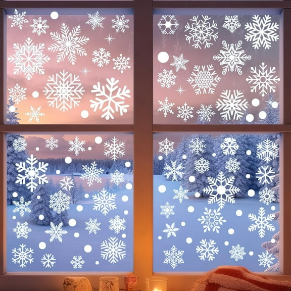 White Snowflakes Window Clings, 9 Sheets 311 Pcs Christmas Snowflake Window Clings Decal Stickers Decor for Glass Windows, Winter Window Clings for Glass Windows