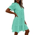 thumbnail image 4 of Fashion Oversize Beach Dresses for Womens 2026 Summer Solid Short Sleeve V-Neck Lace Lightweight Maxi Wedding Guest Dresses, 4 of 8