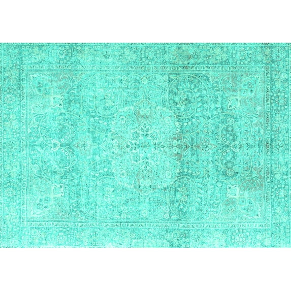 Ahgly Company Machine Washable Indoor Rectangle Persian Turquoise Blue Traditional Area Rugs, 5' x 8'