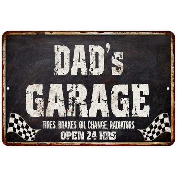 DAD's Garage Black Grunge Sign 8 x 12 Matte Finish Metal 108120005500