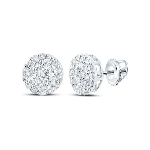 14kt White Gold Mens Round Diamond Cluster Earrings 1/4 Cttw