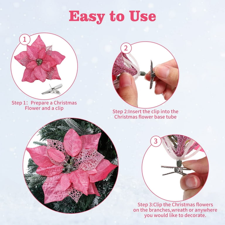 zxcvbnn 2024 Diary Spring Fake Flowers Artificial Poinsettia Plant Hot Pink  Flowers Diy Wreath Floral Arrangement Home Decoration Class Valentines Day