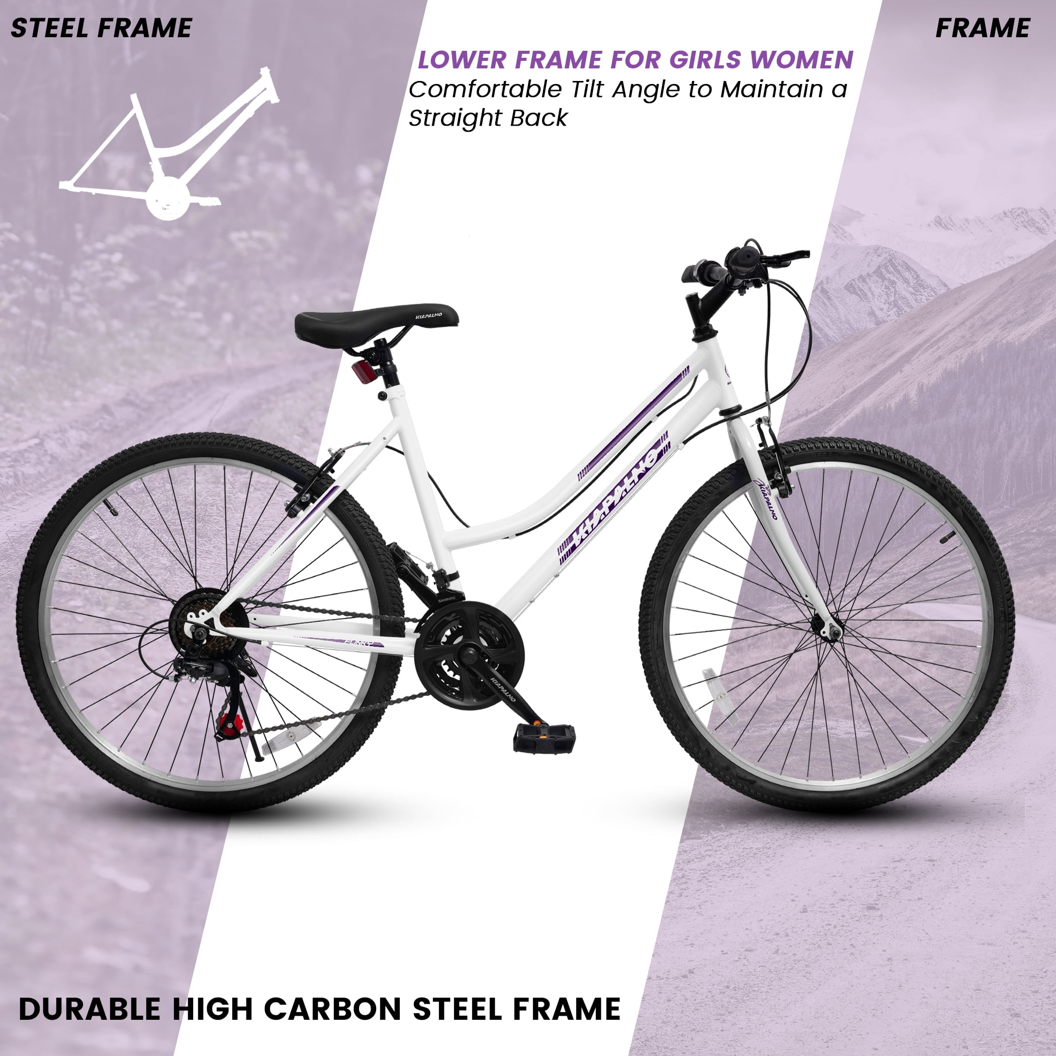 24 Inch Mountain Bike for Girls Women, 21 Speed Mountain Bicycle with V-Brake and Carbon Steel Frame, Female Commuting City Bike to School Work, White