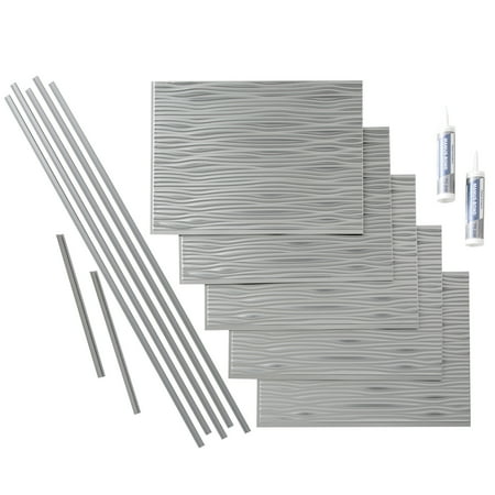 FASÄDE Waves Decorative Vinyl Backsplash 15 sq ft Kit in Argent Silver