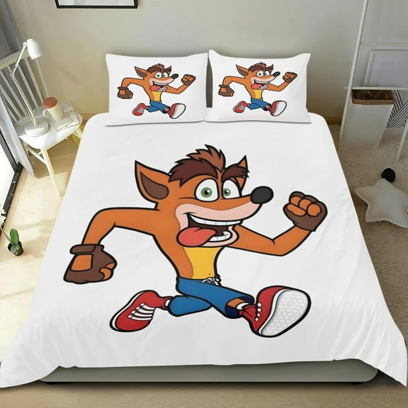 Crash Bandicoot Themed Bed Sheet Set Three Piece Set 53x79 Inches Comfortable And Skin Friendly Unique Design Creating A Star Studded Night