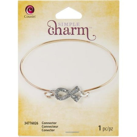 Simple Charm Connector 1/Pkg-Silver Rhinestone Ribbon