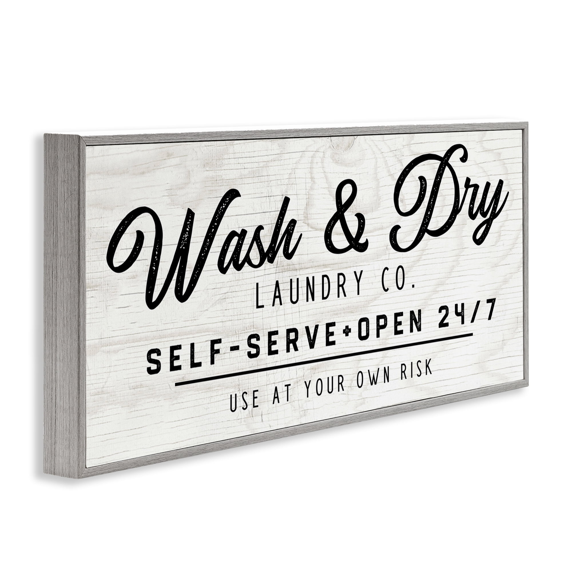 Stupell Industries Self Service Laundry Typography Painting Gray Framed Art Print Wall Art, 24 x 10
