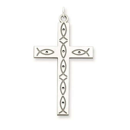 Laser Etched Cross Charm Pendant 925 Sterling Silver