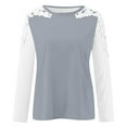 thumbnail image 4 of WREESH Womens Fashion T-Shirts Color Block Casual Round-Neck Lace Hollow Out Long Sleeve Pullover Slimming Blouse T-Shirt Tops Gray, 4 of 4