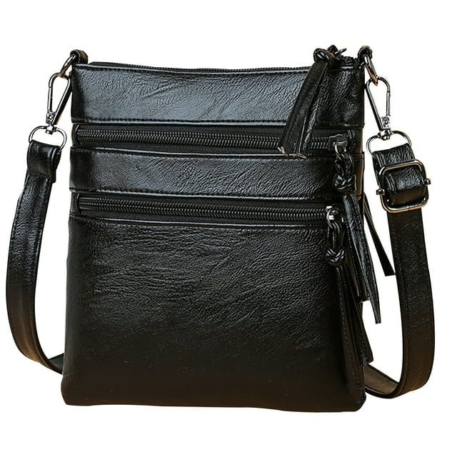 Bolsos cruzados para mujer, pequeños bolsos cruzados de cuero genuino para mujer, bolsos cruzados de hombro con múltiples bolsillos con cremallera