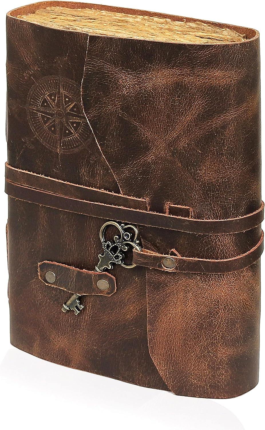 Cuero Bags Lockable 8" x 6" Vintage Leather Journal, Brown