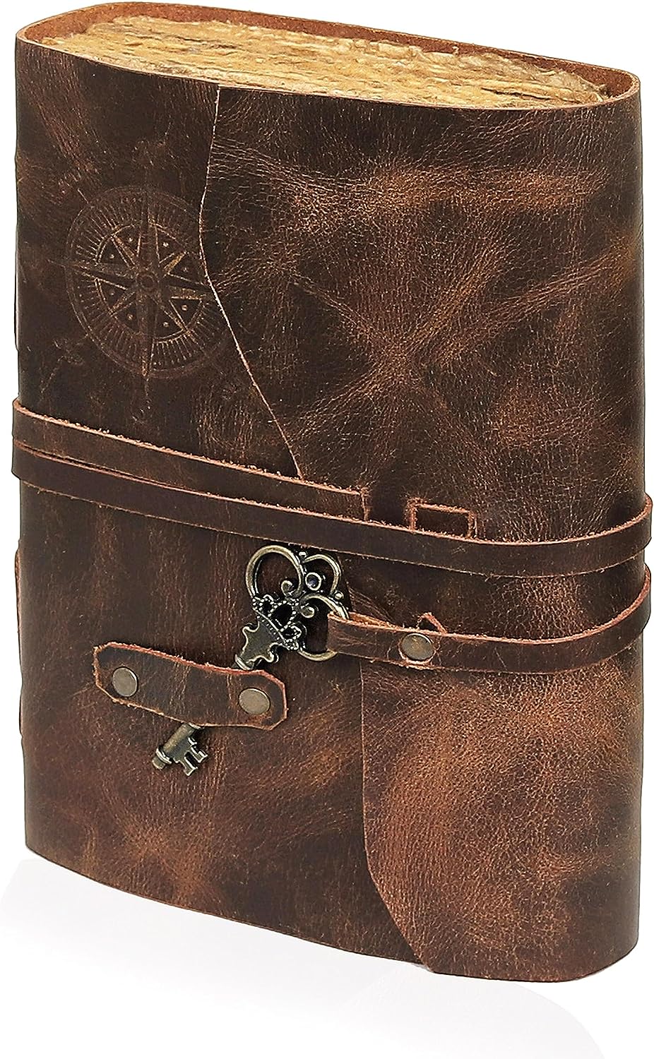 Compass Vintage Leather Journal - Antique Handmade Leather Bound journal with deckle edge paper for Men And Women Diary - Leather Sketchbook - Drawing Journal Notebook - Great Gift (Vintage Brown,8"x6 - image 5 of 9