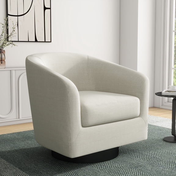 DREAMSIDEA Swivel Barrel Accent Chair for Living Room, Modern Upholstered Round Club Armchair-Cream