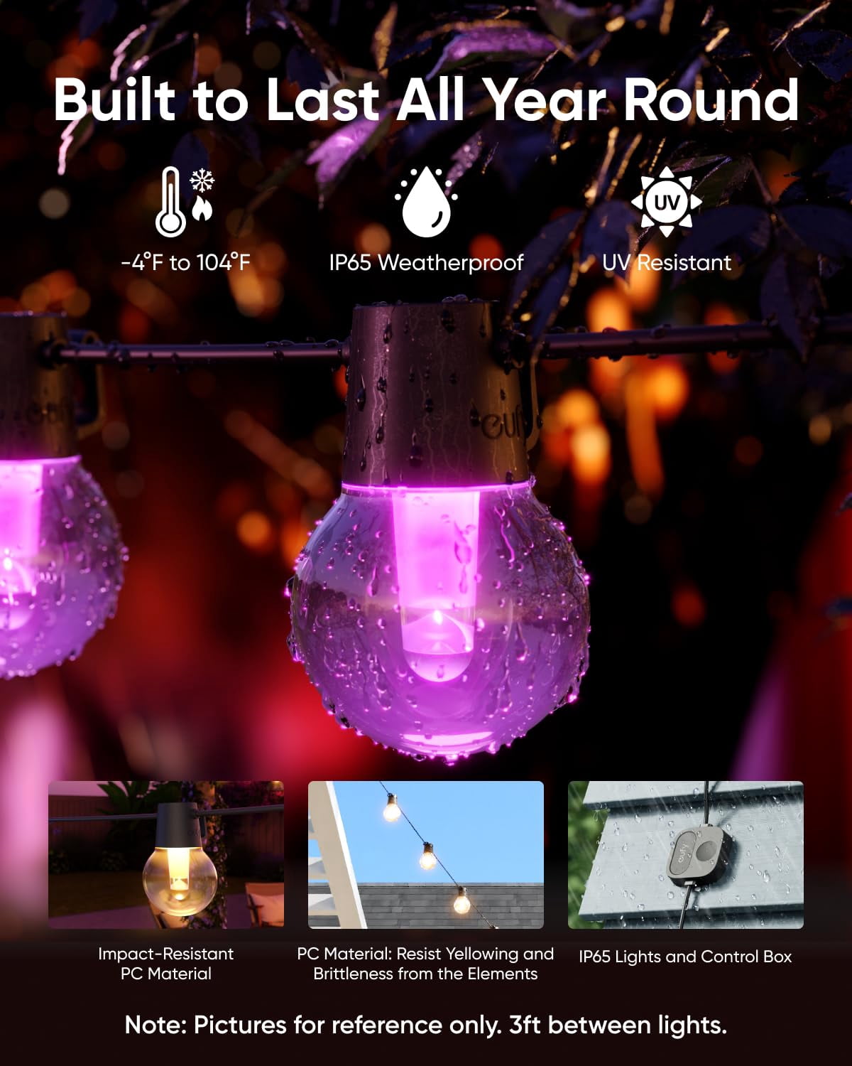 eufy Outdoor String Lights E10, 96ft with 30 Smart RGBWW LED Bulbs, Endless AI Light Themes for Holidays, Party, IP65 Waterproof for Patio