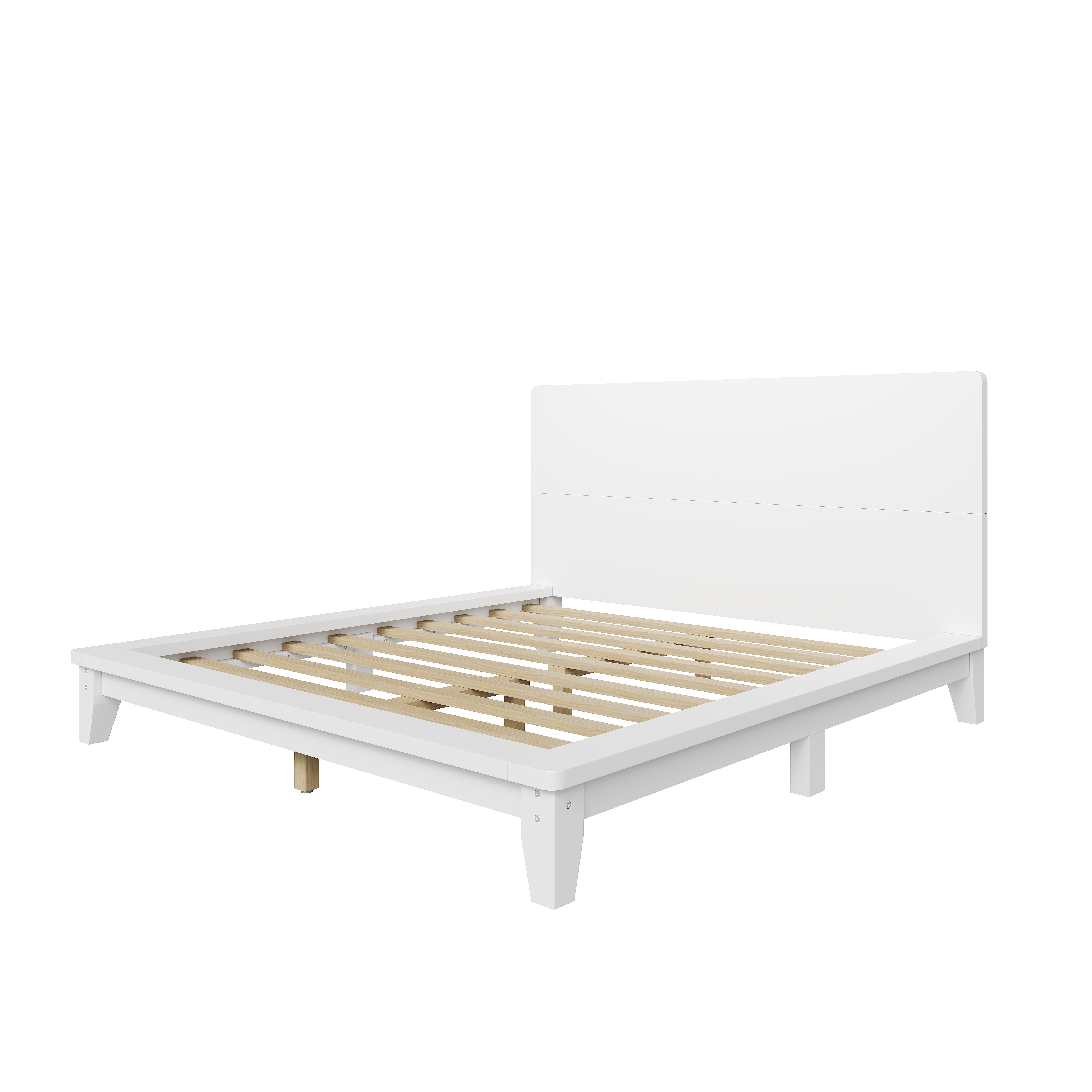Mintazer Queen Size Platform Bed Frame with Headboard, Modern Bed with Slatted Support, No Box Spring Needed, White