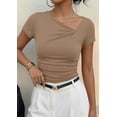 thumbnail image 6 of PRETTYGARDEN Women's Summer Asymmetrical Y2K Tops Trendy Ribbed Short Sleeve Fitted Tee Shirts Spring Fashion Clothing, 6 of 7