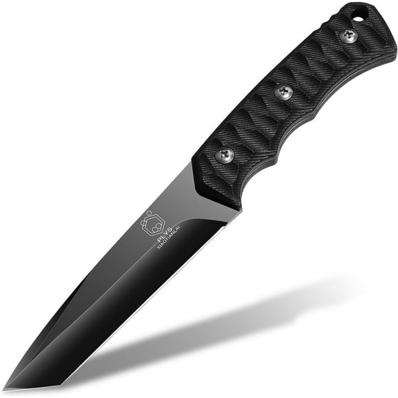 Couteau à Lame Fixe Tactique, Couteau de Survie et de Chasse Pleine Soie pour Hommes, Couteau de Camping Extérieur pour la Randonnée, la Pêche