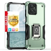 TJS for Motorola Moto G Power 2023 Phone Case, with Tempered Glass Screen Protector, [Military Grade] Heavy Duty Magnetic Support Ring Kickstand Cover for Moto G Power 2023 (Green)