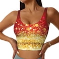thumbnail image 3 of Goofa Red Gold Glitter Printed Sports Bras for Women, High Impact Running Bra Workout Crop Tank Tops Longline Sports Bra Push up-Small, 3 of 9