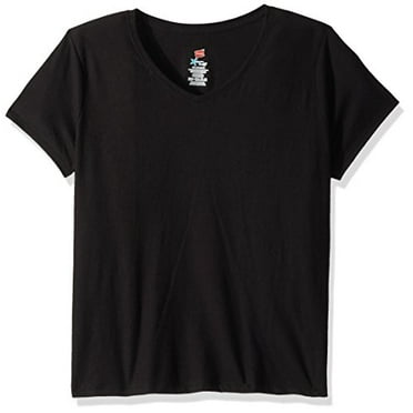 Hanes Women's X-Temp Short Sleeve V-Neck Tee with FreshIQ, Black, X Large