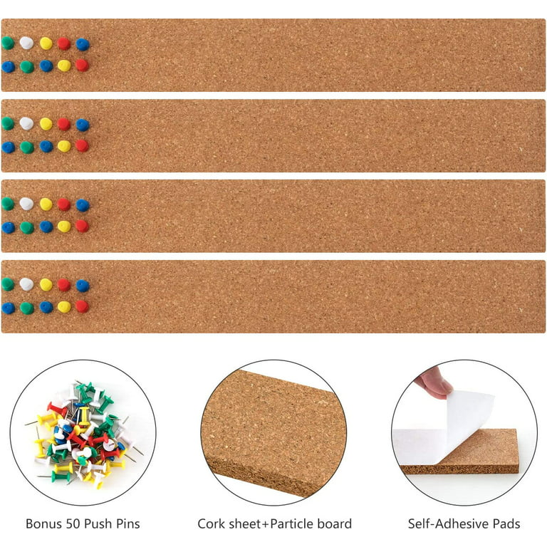 3 Pcs Self-adhesive Cork Strips Boards Natural Frameless Bulletin Batten  Thick Bar Office