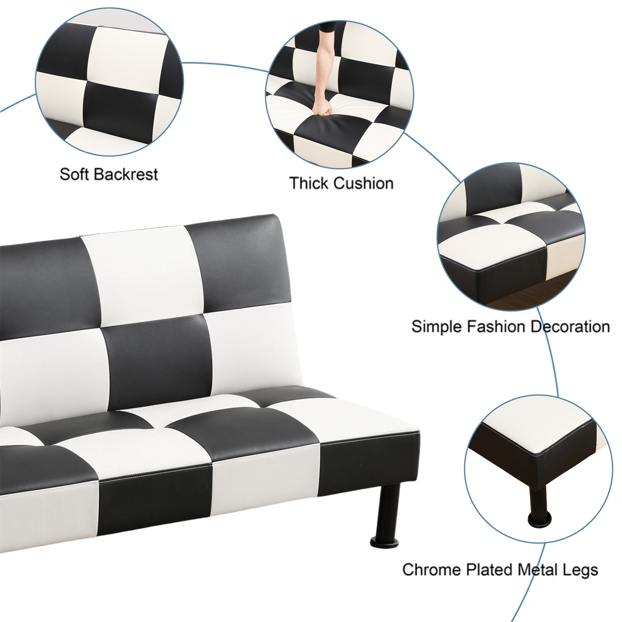 Aukfa Faux Leather Futon Convertible Sofa Bed for Home Office Twin Size, Black&White