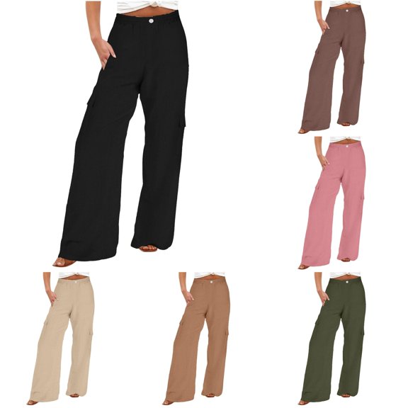 Huowey Women'S Baggy Cargo Pants Wide Leg Hiking Pants With Pockets Button Casual Daily Trendy Outdoor Athletic Bottoms,Black,L