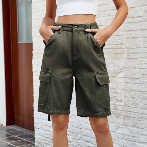 Cargo Jean Shorts for Women Summer High Waisted Straight Leg Loose Jeans Casual Summer Pants with Pockets