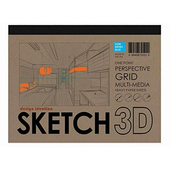 Perspective Grid Pad. Removable Sheets. Mixed Media Paper. Reinforced Lay Flat Binding. 1 Point. Blue. (8.5" X 11") PAD-2550-TS-H (1 Pad)