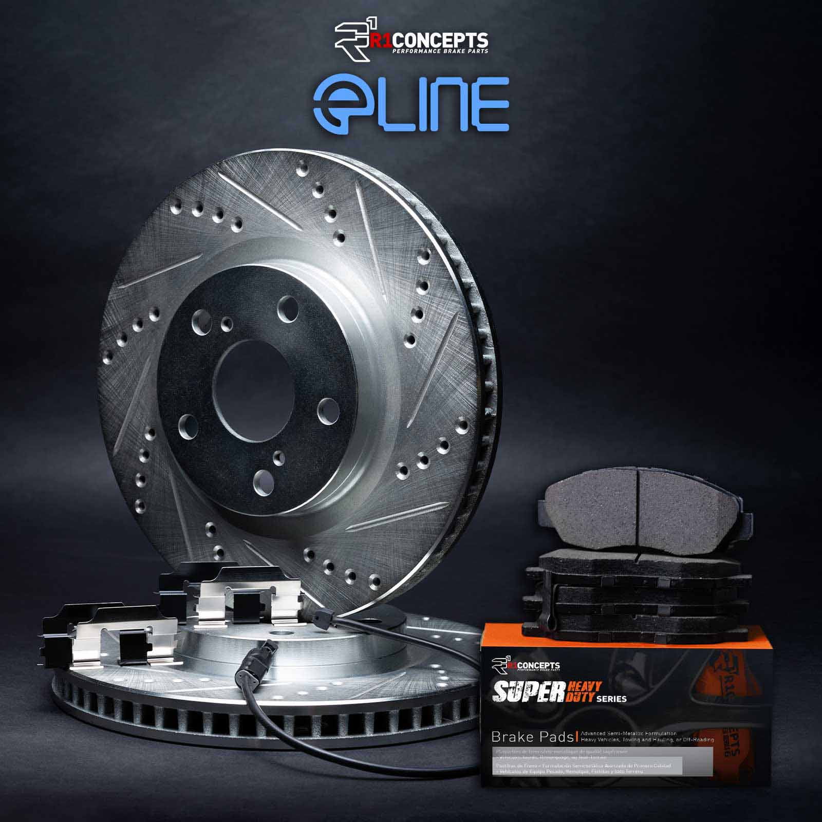 R1 Concepts Rear Brakes and Rotors Kit |Rear Brake Pads| Brake Rotors and Pads| Super Duty Brake Pads and Rotors| Hardware Kit| Sensor WGXS1-40002