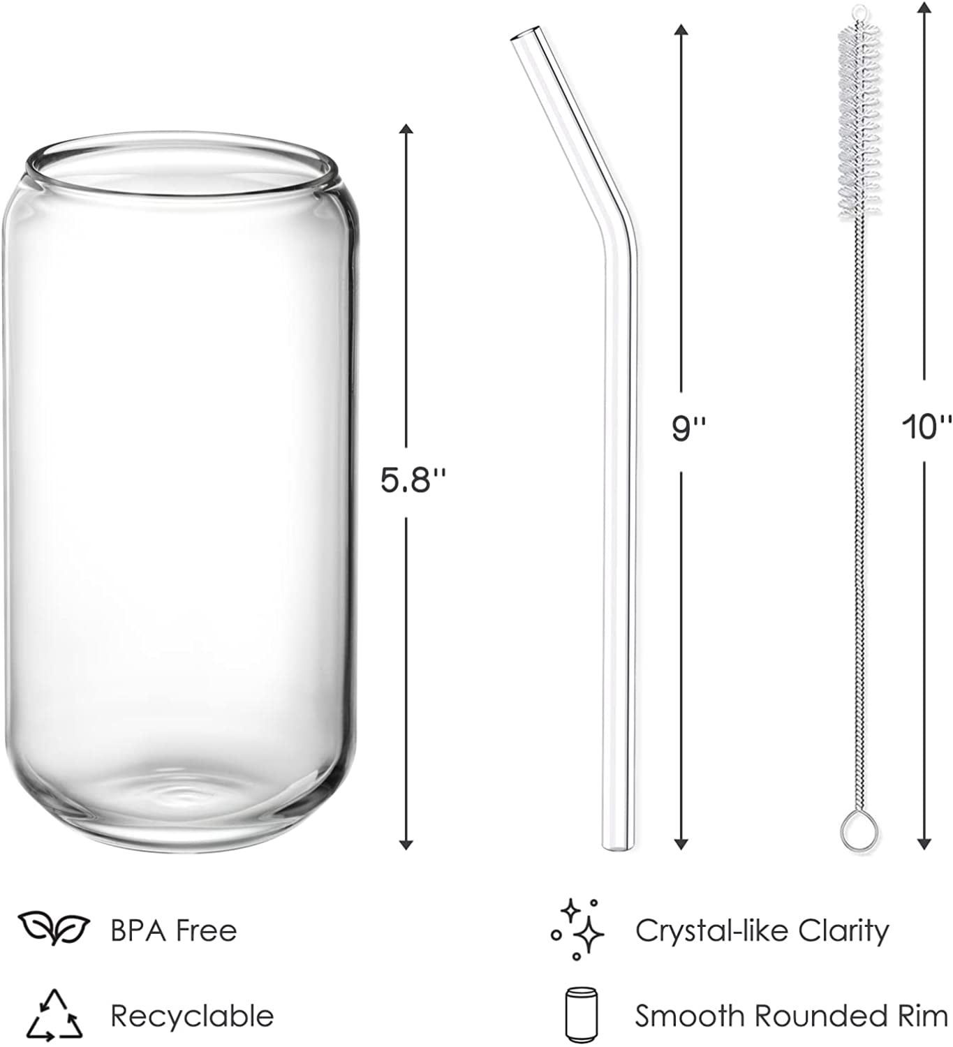 HuaQi Glass Cups with Lids and Straws 4pcs Set, Beer Glasses with Silicone  Lids and Metal Straw,16oz…See more HuaQi Glass Cups with Lids and Straws