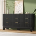 thumbnail image 4 of Commode à 9 Tiroirs pour Chambre, Commode Cannelée de 59 Pouces de Large avec Poignée en Métal, Commode Moderne en Bois Meuble Télé, Organisateur de Rangement pour Vêtements Garde-Robe en Bois pour Couloir, Entrée, Noir, 4 of 8
