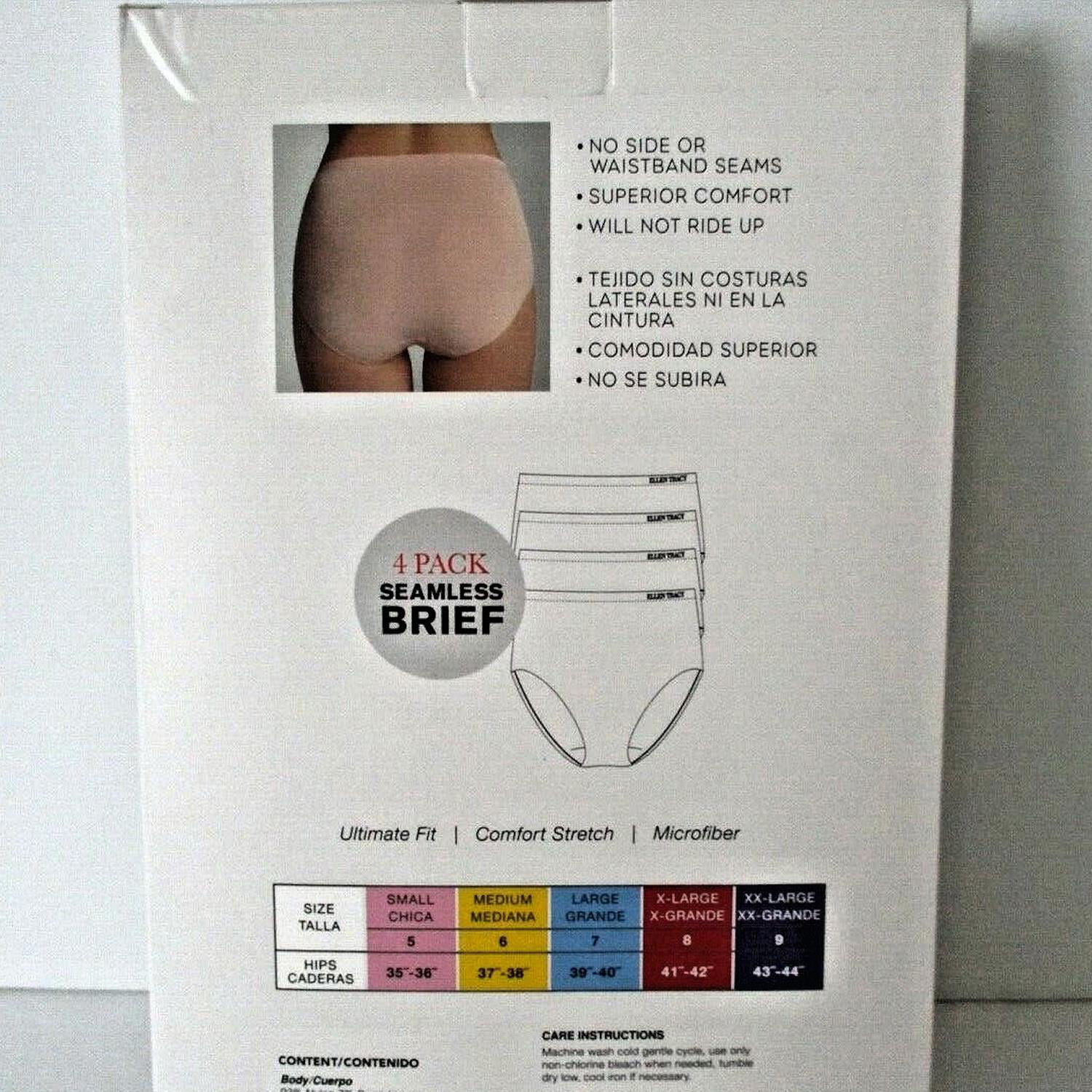 ELLEN TRACY Essentials Womens Seamless Briefs 4-Pack Panties (Navy/Light  Pink/Cream/Violet Stripes, XXL)