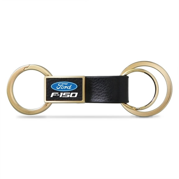 Ford F-150 Black Leather insert Golden Metal Leather Strap Key Chain