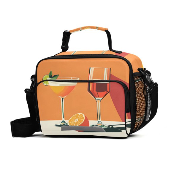 FORMRS Student Lunch Bag Insulated Reusable Cooler Box with Zipper Pockets, Orange Glasses
