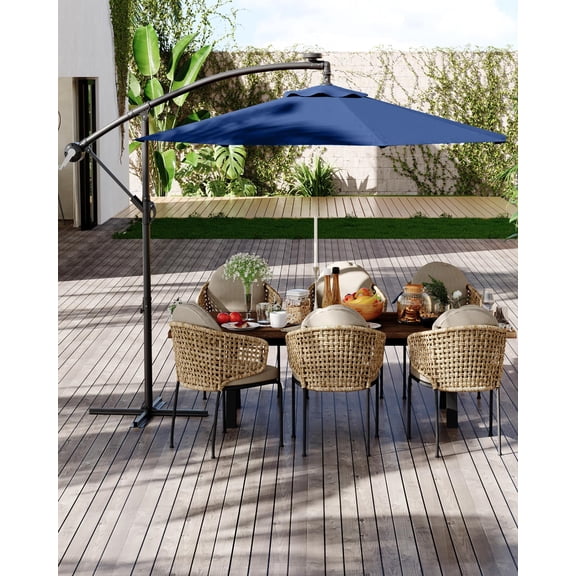 10 ft Cantilever Umbrella with Base Included, Outdoor Offset Umbrella 360° Rotation and Infinite Tilt, Fade Resistant Canopy for Deck, Pool, Garden, Backyard
