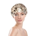 thumbnail image 3 of Kll Abstract Coffee Pattern With Letters Pattern Shower Cap & Bath Cap For Women,Reversible Oversized Waterproof Shower Caps For All Hair Lengths,Elastic Reusable Bathing Hair Cap, 3 of 9