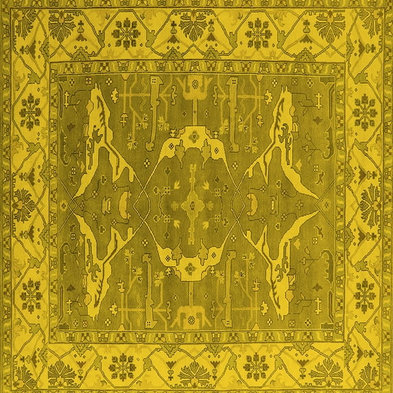 Ahgly Company Indoor Square Oriental Yellow Industrial Area Rugs, 3' Square
