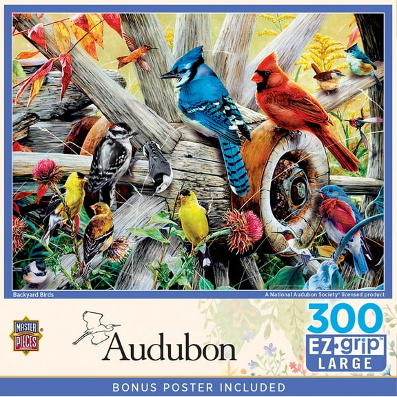 MasterPieces 300 Piece EZ Grip Jigsaw Puzzle - Backyard Birds - 18"x24"