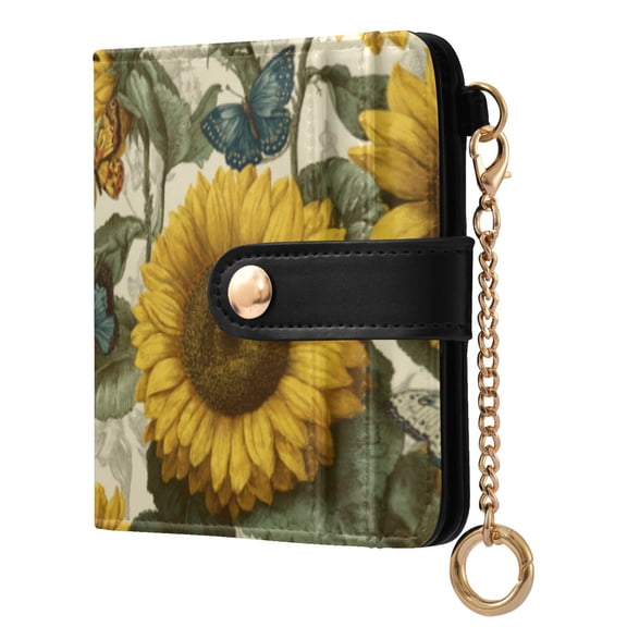 Qxltty Cyan Butterfly Sunflower Ladies Wallet Rfid Slim Thin Compact Credit Card Women Wallet Zipper Coin Pocket and ID Window for Female Gifts