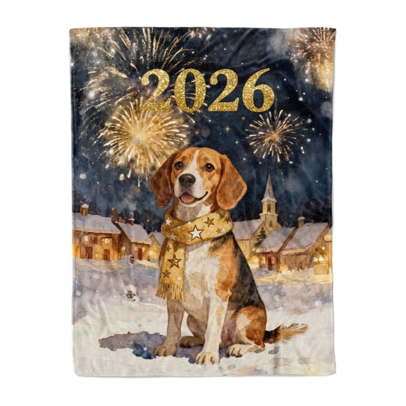 Beagle Happy New Year 2026 with Fireworks on New Year's Eve Cozy Fleece Blanket Beagles Dog Lover Gifts Idea Warm Soft Throw Blanket - 12022