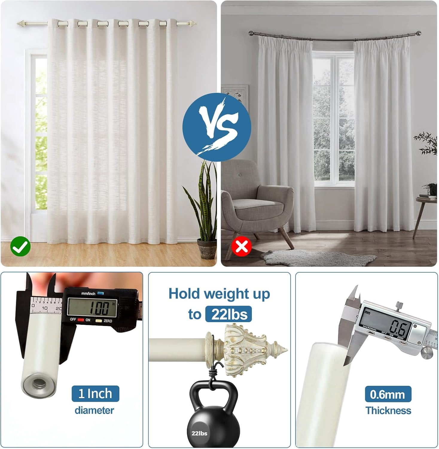Urbanest Adjustable Single Curtain Rod Set Gilded Regale Finials – 1 - Inch Diameter, With French White Rod, 84–120 Inches