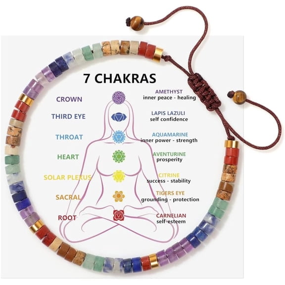 Fiaya Women 7 Chakra Healing Crystal Beaded Bracelet, Yoga Spiritual Jewelry Gift, Adjustable