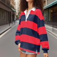 thumbnail image 5 of Tops Women Long Sleeve Oversized Shirt Loose Collared Preppy Pullover, 5 of 9