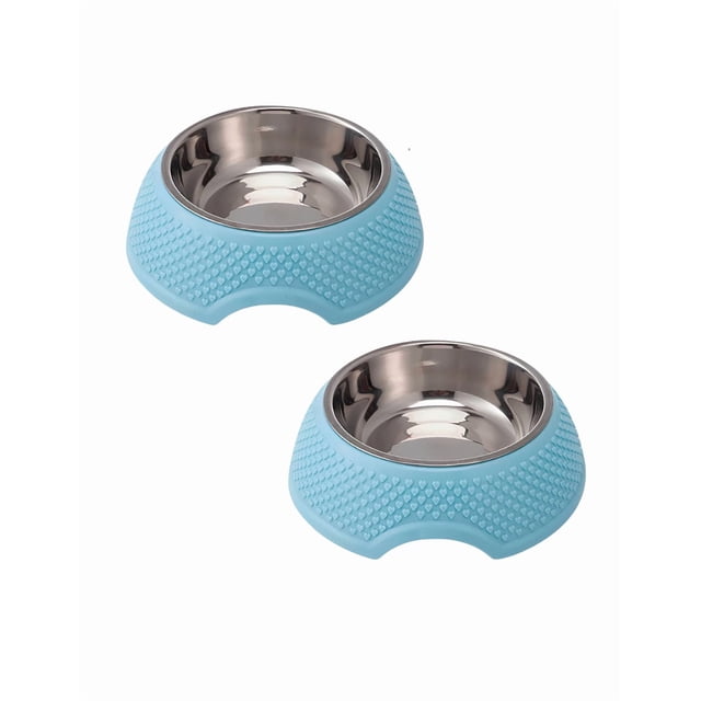 Plato Tazon Comedero Perros Y Mascotas xtellar azul Antiderrapante 2 Pzs