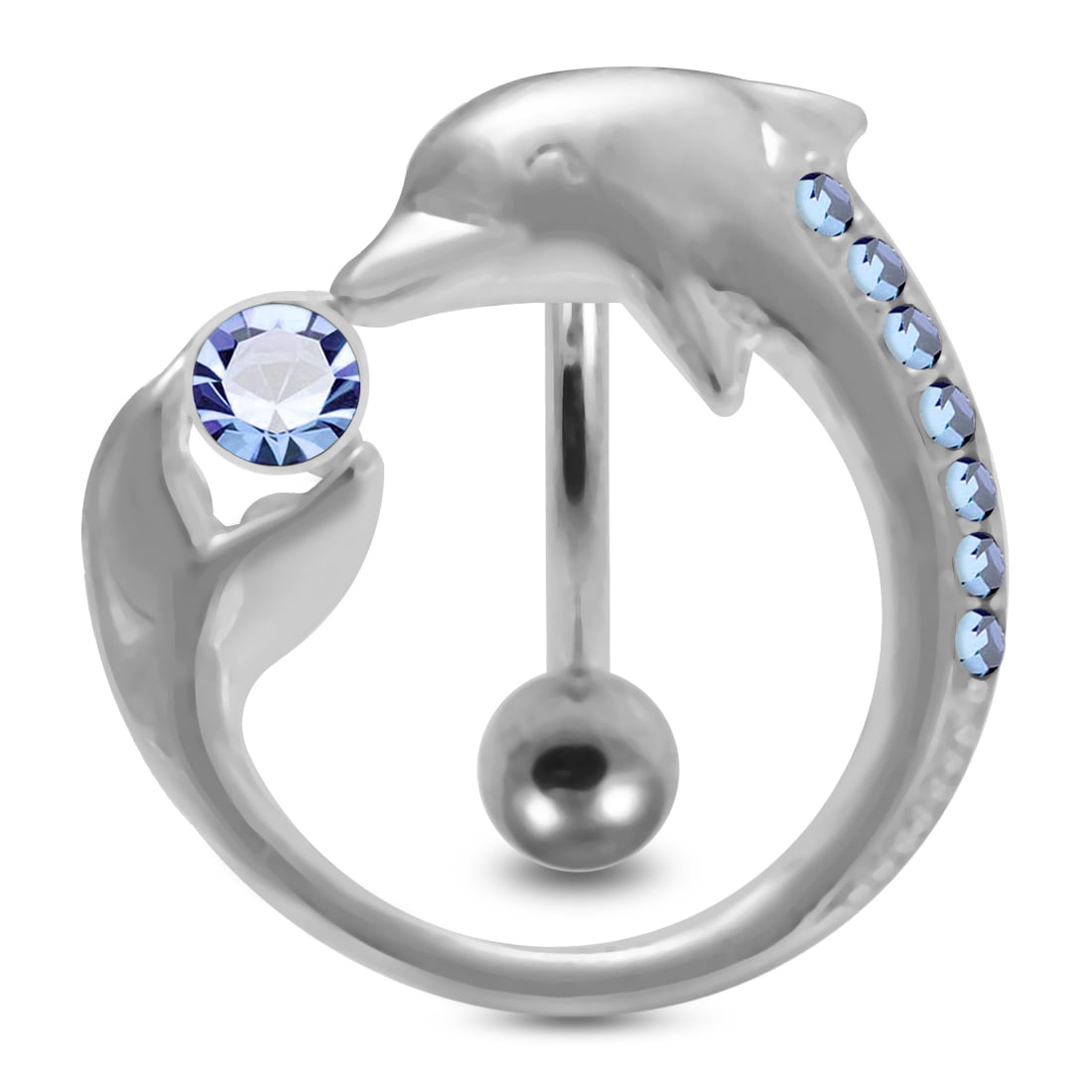 Opal Fox Animal Drop Body Piercing Belly Button Ring Dangly Reverse Navel Bars