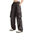 thumbnail image 5 of Inglocry Cargo Pants Women Quick Dry Parachute Hiking Pants with Pockets Elastic Waist Lightweight Water Resistant Joggers Brown S, 5 of 6