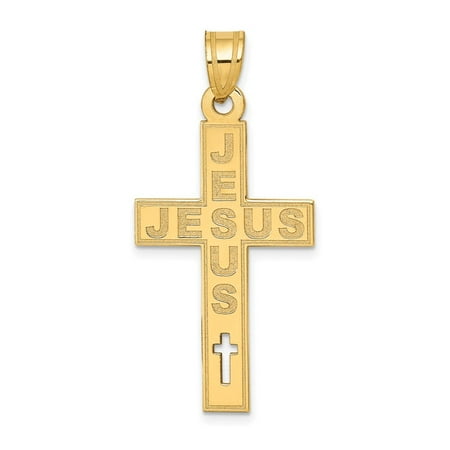 Diamond2Deal 14K Yellow Gold Laser Cut JESUS Cross Pendant for Women (L- 1.55 in, W- 0.72 in)