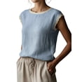 thumbnail image 2 of Women'S Crew Neck Casual Cap Sleeve Tops Lace Patchwork Basic Summer Loose Fit Blouse M, 2 of 7