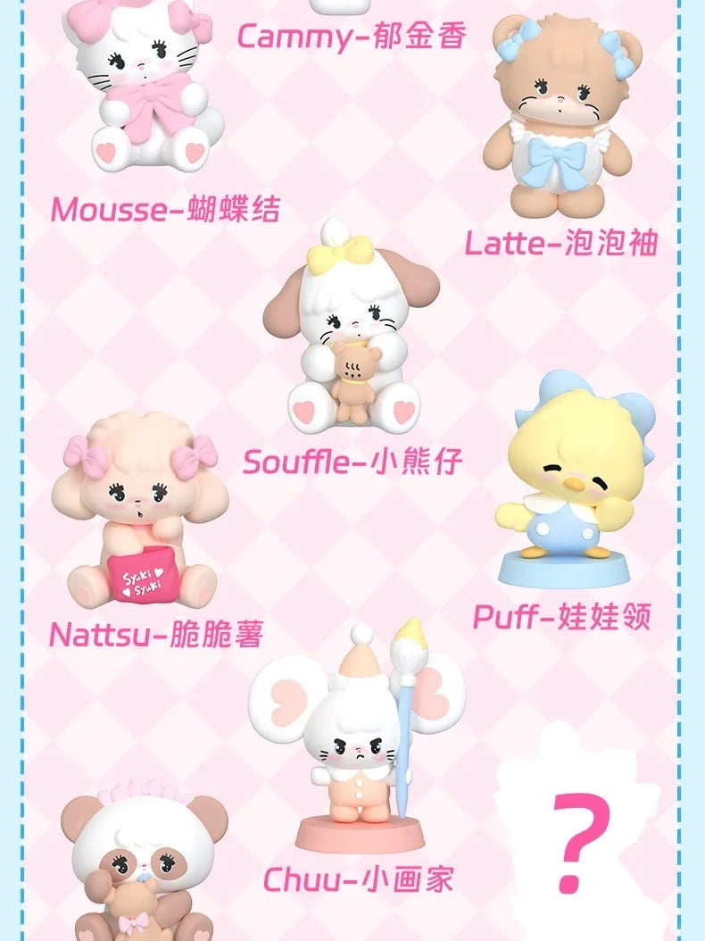 Mikko First Blooming Blind Box, Mikko Mousse Cammy Panda Nattsu Latte Puff Cute Mikko Blind Box Figures, First Blooming Cute Figures Halloween Christmas Gift for Boys and Girls, 8 PCS(1 Set)